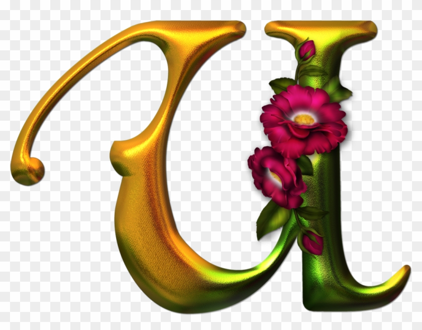 De Nuria D • Publicado En Abecedarios Y Gifs De Letras, - Alfabeto Dorado Con Flores Rosas #828588