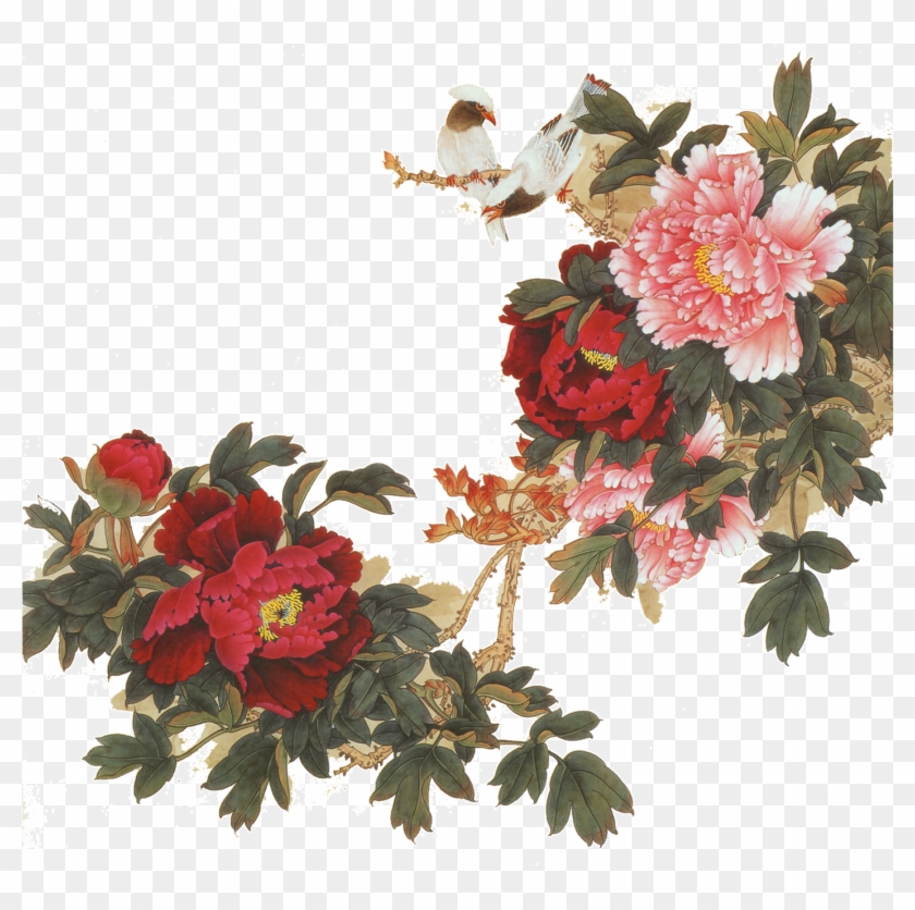 Mudan District Bird Peony Chinese Painting - Японские Рисунки #831652