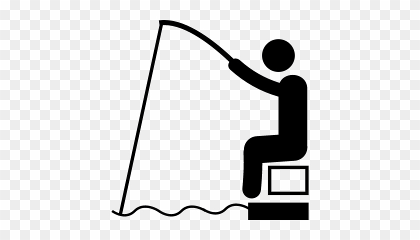 Sitting Man Fishing Vector - Fishing Icon Black And White #836432