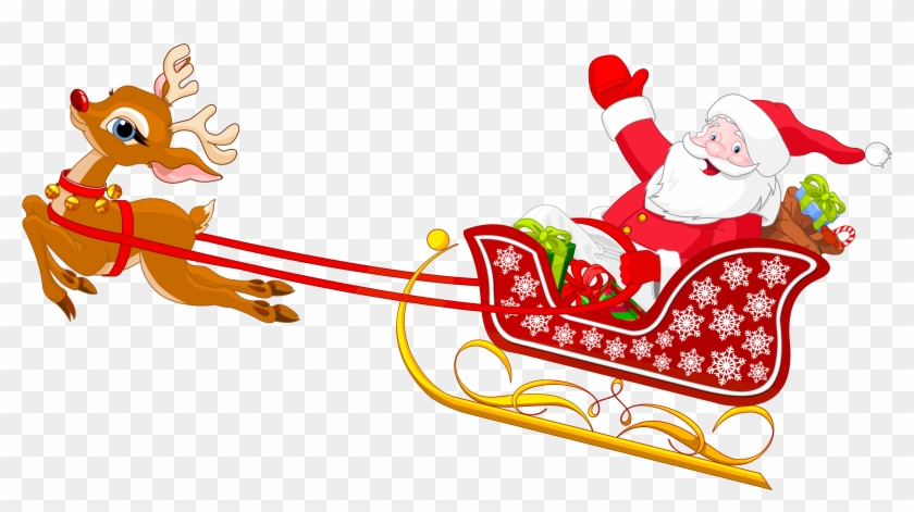 Santa And Reindeer With Sled Png Clipart - Santa Claus With His Sleigh #844125