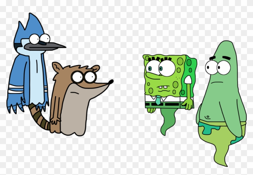 Ghost Mordecai, Rigby, Spongebob, And Patrick By Marcospower1996 - Spongebob And Patrick Ghosts #849840