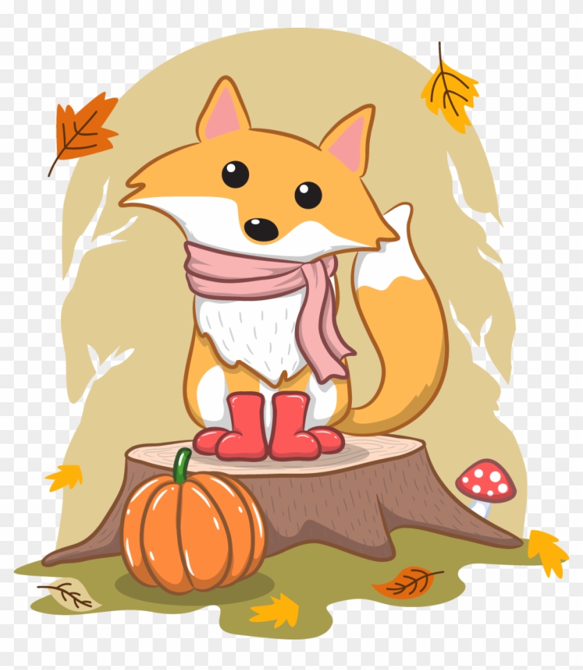 16，可使用adobe - Vector Illustration Of A Cute Fox In Autumn Apple Ipad #851384