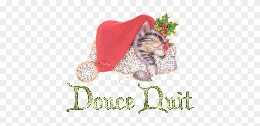 Douce Nuit - Chat - Bonnet - Gif Scintillant - Gratuit - Bonne Nuit Image Animée #857472