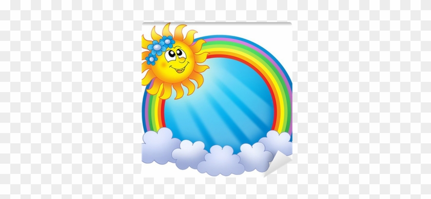 Rainbow Circle With Sun And Clouds Wall Mural • Pixers® - Sun And Rainbow #857755