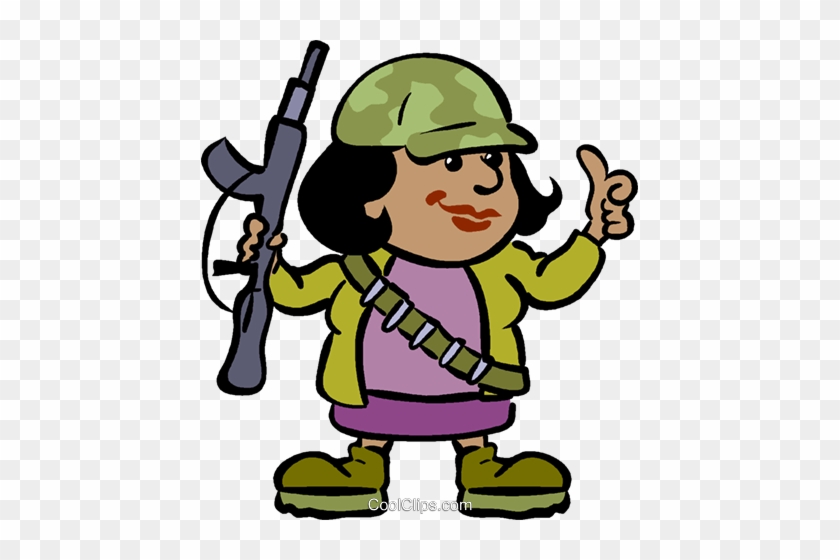Female Soldier With A Gun Royalty Free Vector Clip - Woman Soldier Cartoon #859265