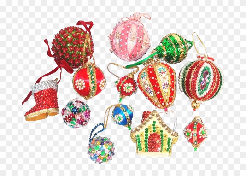 Lot 20 Pin Beaded Sequin Jeweled 1970s Christmas Ornaments #859974