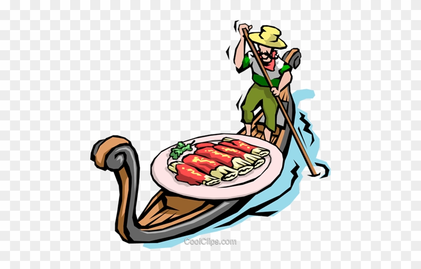 Man In Gondola With Pasta Royalty Free Vector Clip - Italian Food Clip Art #860749
