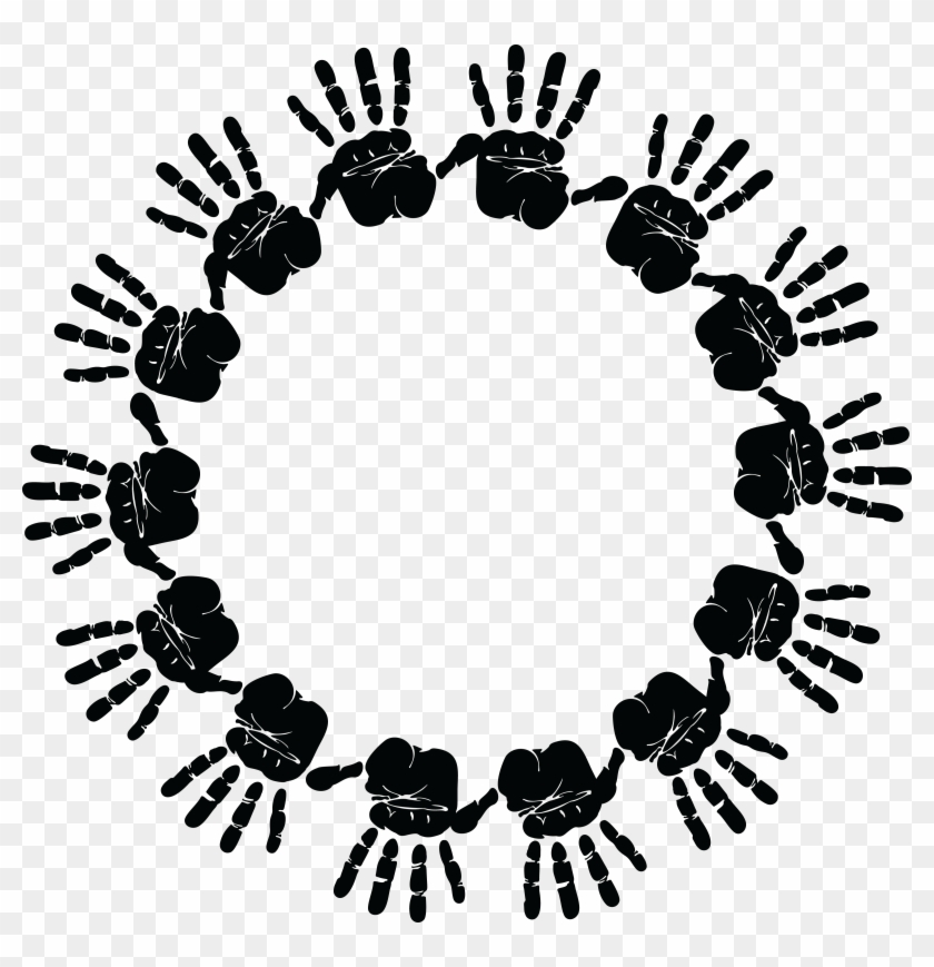 Free Clipart Of A Round Frame Of Handprints In Black - Hand Impression T-shirt Custom #159010