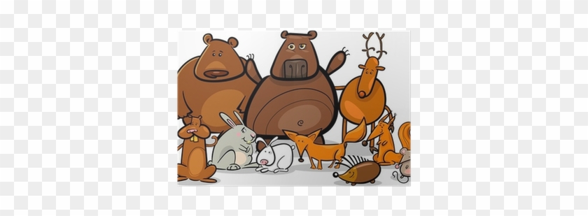 Wild Forest Animals Group Cartoon Illustration Poster - Forest Animals Coloring Book #878155