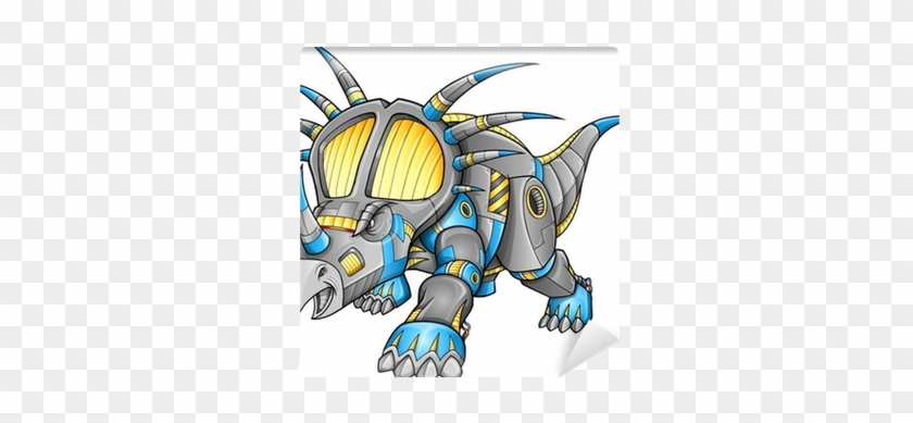 Robot Machine Triceratops Dinosaur Vector Wall Mural - Coloriage Amusant De Robots Et Dinosaures Super Grand #882267