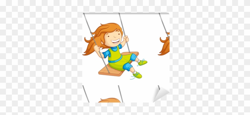 Salıncakta Sallanan Kız Bebek Vektör Çizim Duvar Kağıdı - Girl On A Swing Clipart #893195