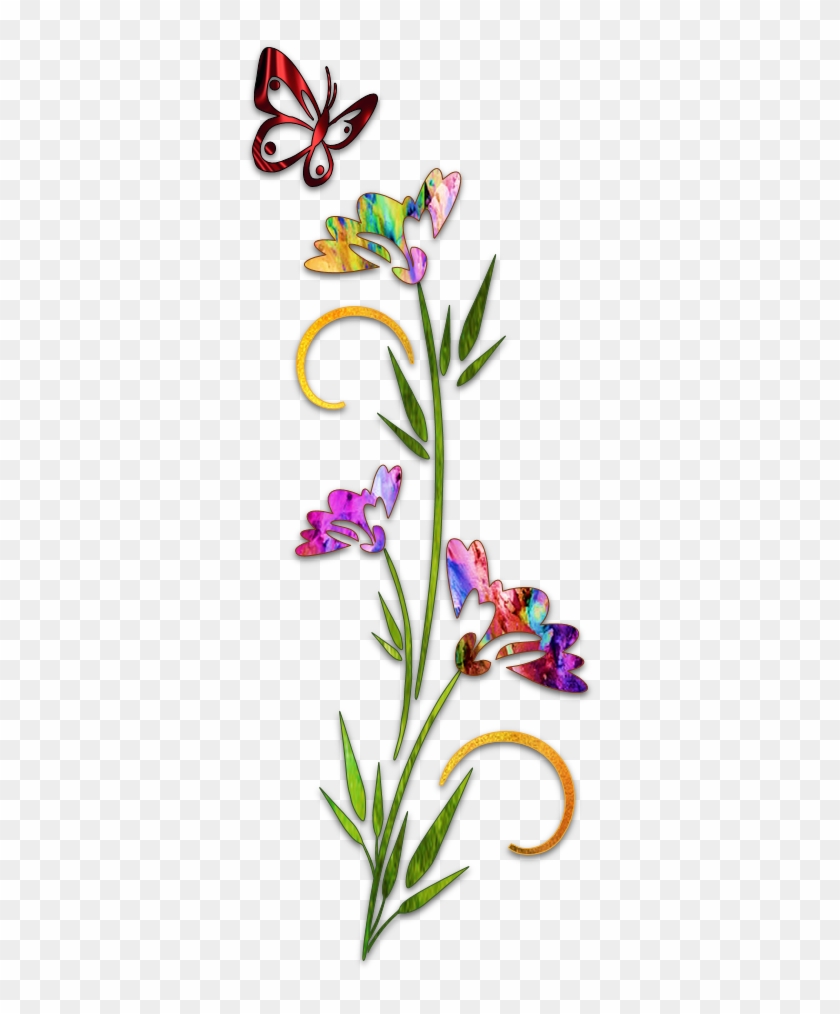 Silhouette Drawing Flower Art Stencil - Lonely Butterfly With Flowers - Highest Quality Wall #894499