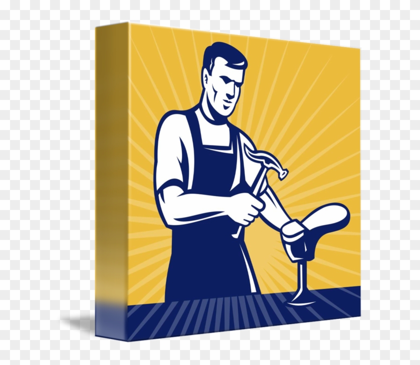 Shoemaker With Hammer Shoe Circle Retro Card #897734