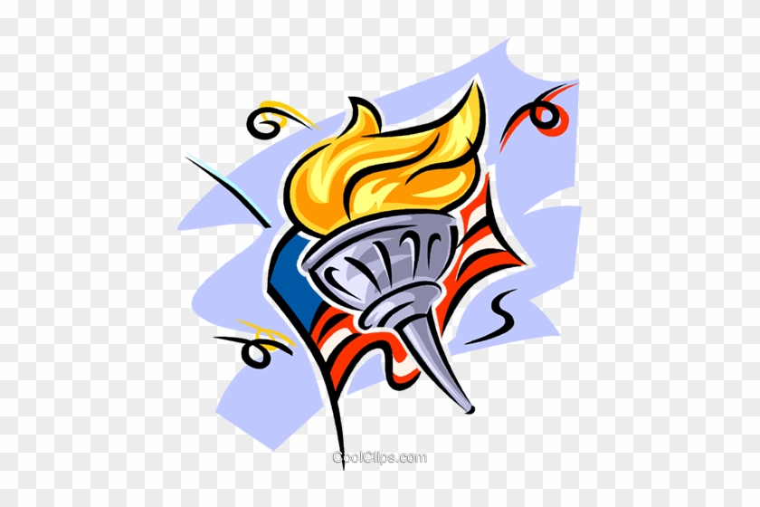 American Flag And Olympic Torch Royalty Free Vector - Olympics Clipart #899145