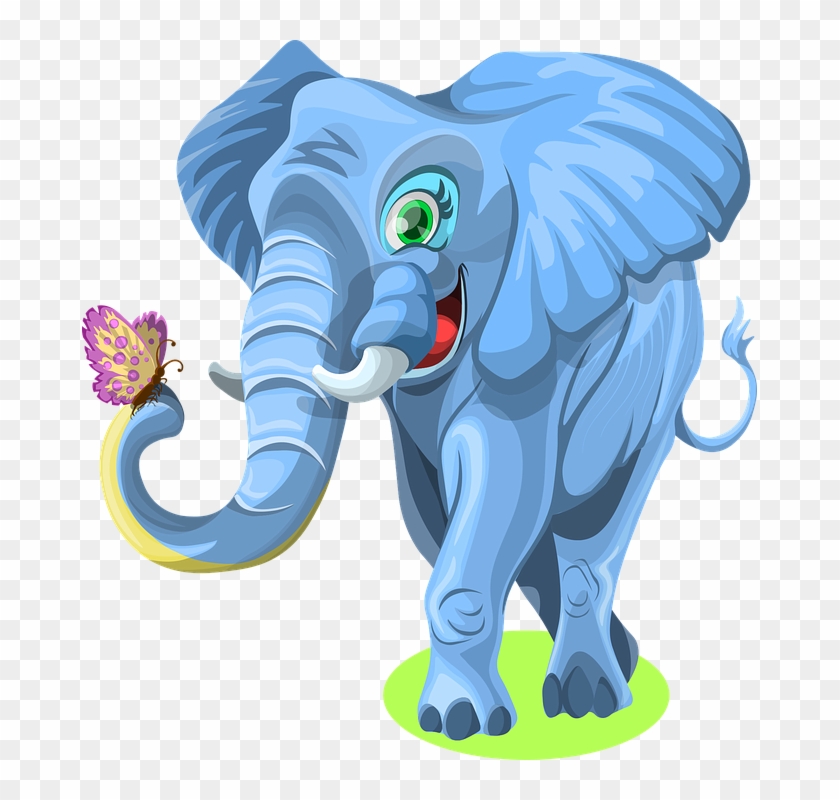 Funny Elephant Cartoon 20, Buy Clip Art - 3drose Big Happy Blue Elephant And Butterfly Friend #904064