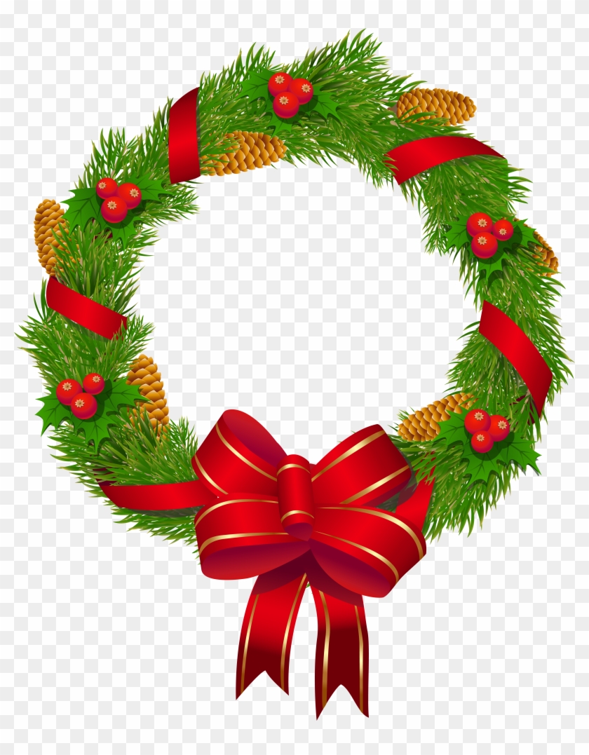 Christmas Pine Wreath With Red Bow Png Clipart Image - Christmas .png #23259