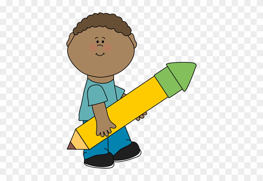 Boy Carrying Big Yellow Pencil - Boy Pencil Clipart #24340