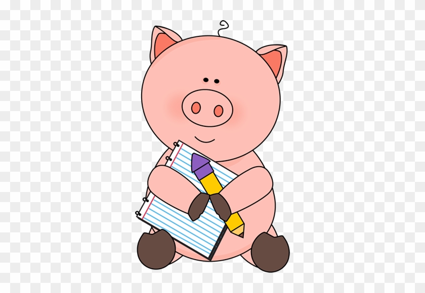 Pig With Notepad And Pencil - Animal With Pencil Clipart #24582