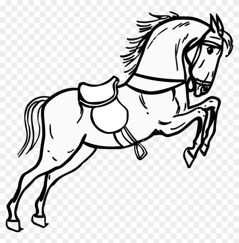 Jumping Horse Outline - Horse Black & White #907348