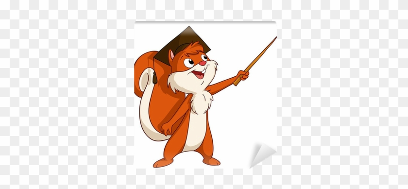 Cartoon Squirrel In Graduated Hat With Pointer Wall - Cartoon Animals Pointing #928735
