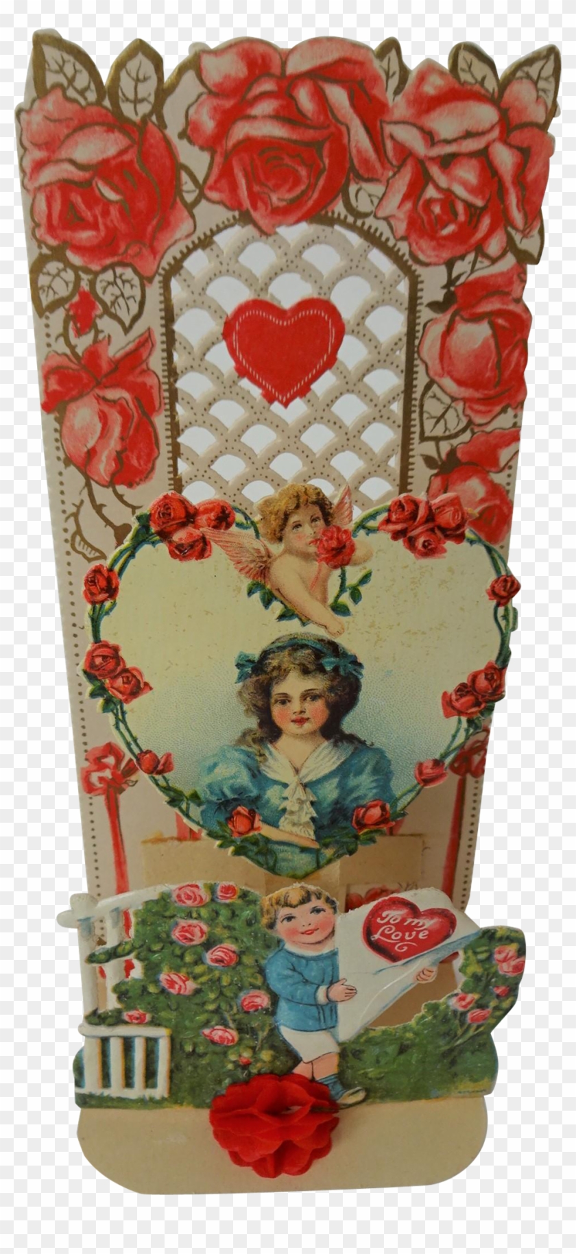 German Die Cut Antique Valentine Greeting Fold Out - Figurine #935343