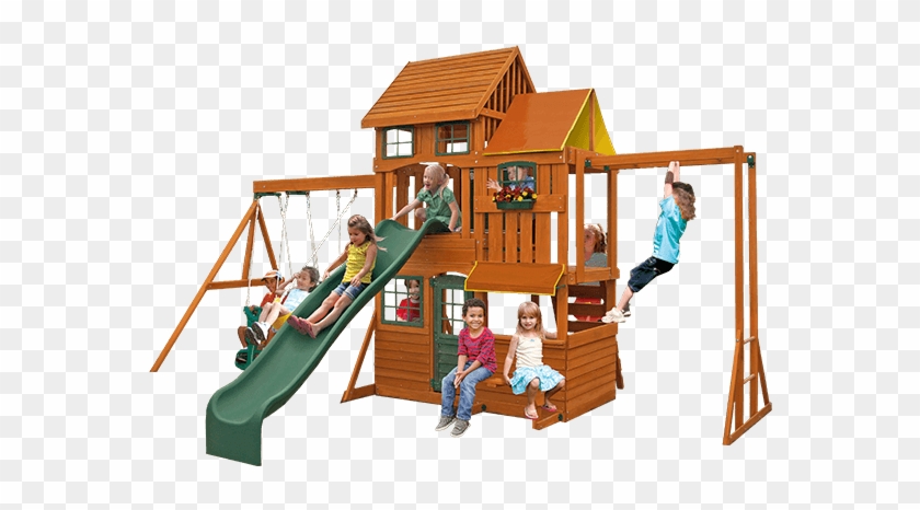 Cedar Summit Playset Made Of Wood With Green Slide - Cedar Summit Barrington Swing Set, Blue F23315 #944149