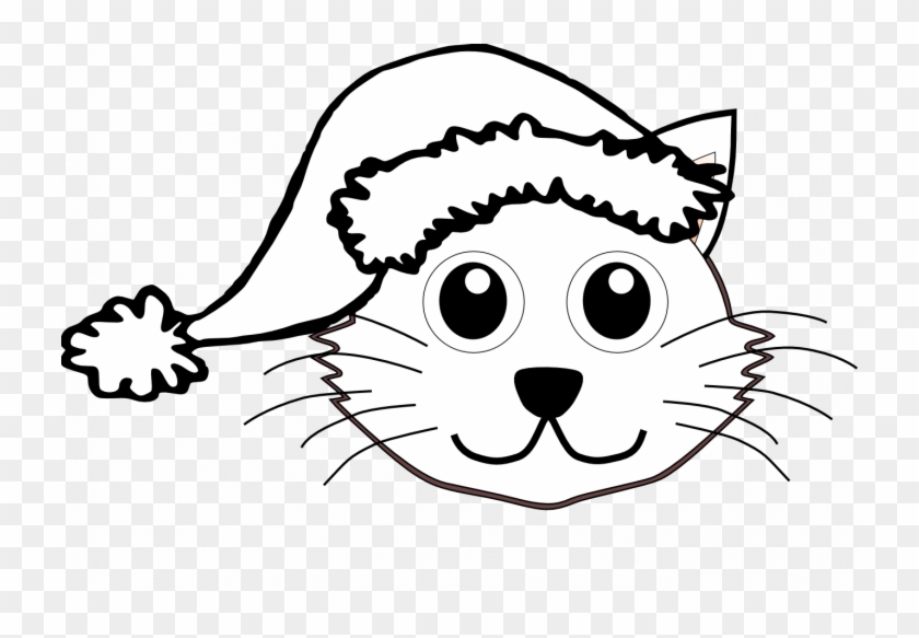 Christmas Cat Coloring Pages Santa Face Clip Art Black - Cat Face Images Black And White #946970
