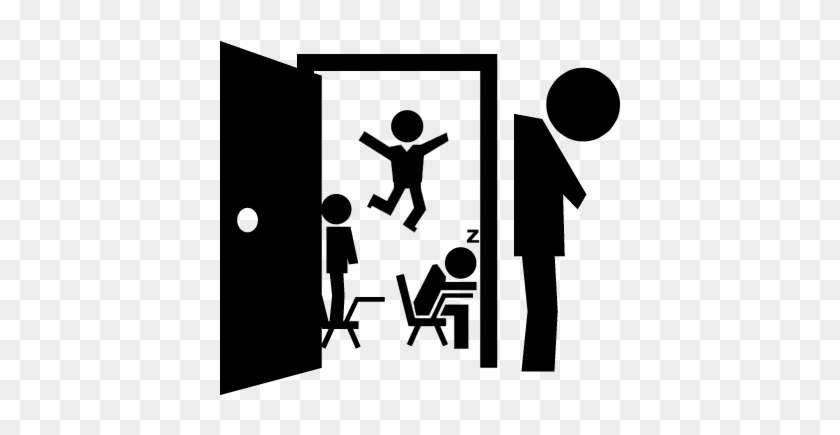 Open Class Door With Student In Different Attitudes - Student Class Icon #948389