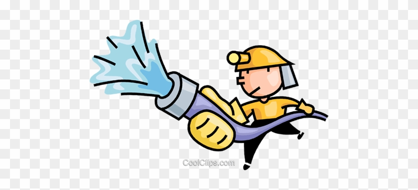 Fireman Fighting A Fire Royalty Free Vector Clip Art - Water Sprayers Clipart #950799