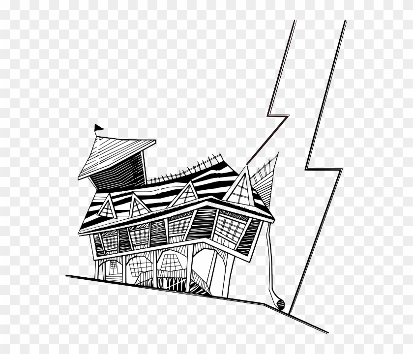 Lightning Haunted, House, Building, Spooky, Halloween, - Crooked House Clipart #171149