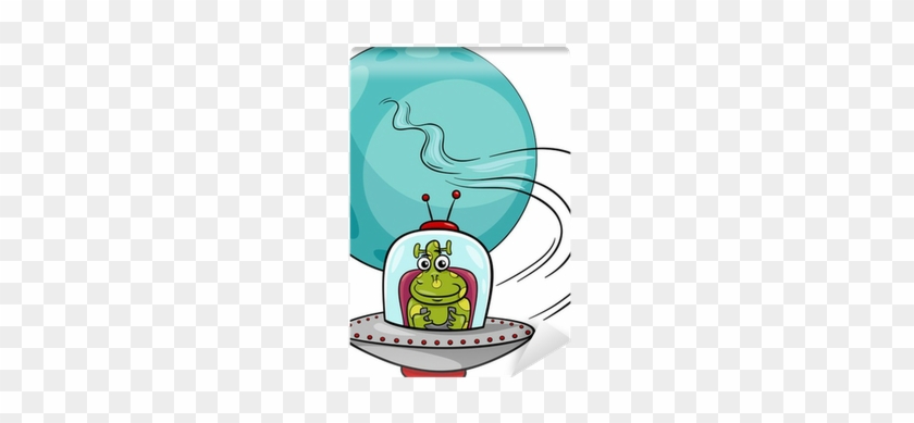 Alien In Ufo Cartoon Illustration Wall Mural • Pixers® - Nave Espacial Con Marciano #171657