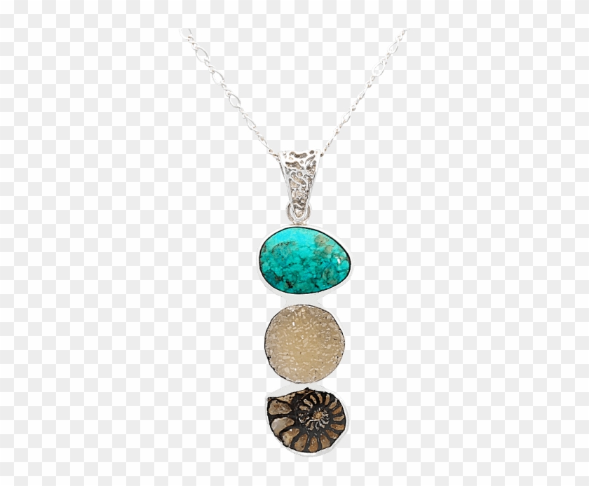 Collier Ammonite, Naturel Druzy, Turquoise Pendentif, #952900