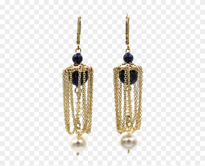 Empress' Counsel Earrings - Gold Filled Lapis Earrings With Pearls: Empress' Counsel #952997