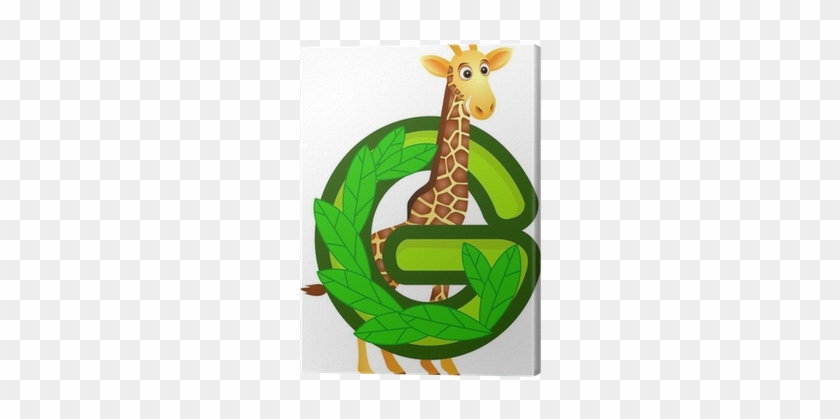Animal Alphabet G With Giraffe Cartoon Canvas Print - G For Giraffe #953340
