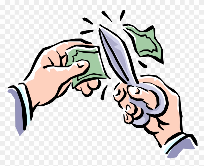 Vector Illustration Of Hands Cutting Dollar Bill Money - Cut Money Clip Art #957899
