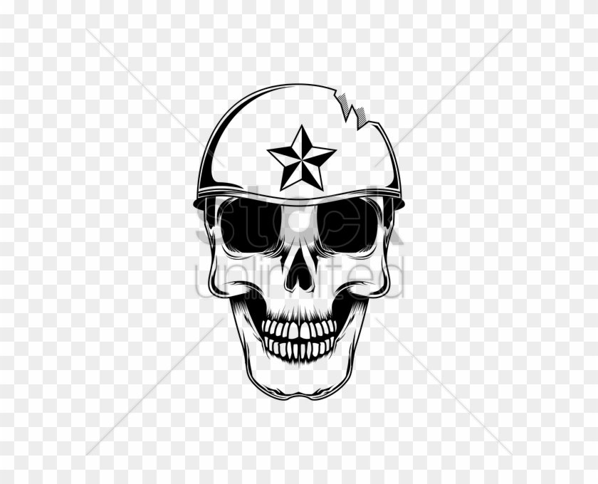 Skull With Broken Helmet Vector Image - Skull #960817