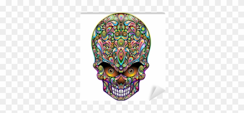 Skull Psychedelic Art Design Halloween-teschio Psichedelico - Psychedelic Skull Square Sticker 3" X 3" #963283