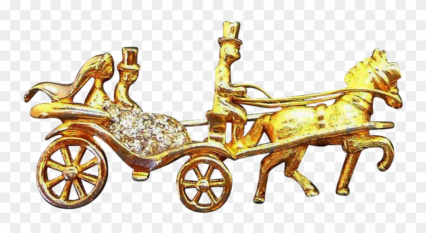 Vintage Jomaz Rhinestone Horse Drawn Carriage Pin - Horse And Buggy #963383