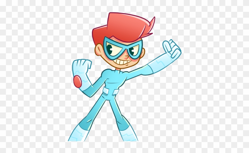 Cartoon Hi Tech Superhero Character Blue Boy Red Hair - Animation #965150