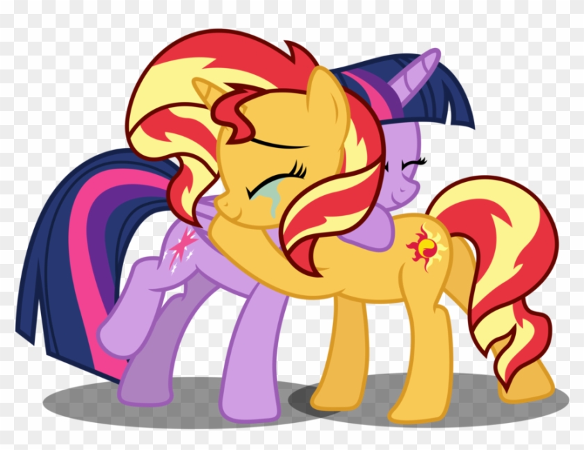 Alicorn, Artist Needed, Crying, Hug, Safe, Simple Background, - Sunset Shimmer And Twilight Sparkle Hug #971876