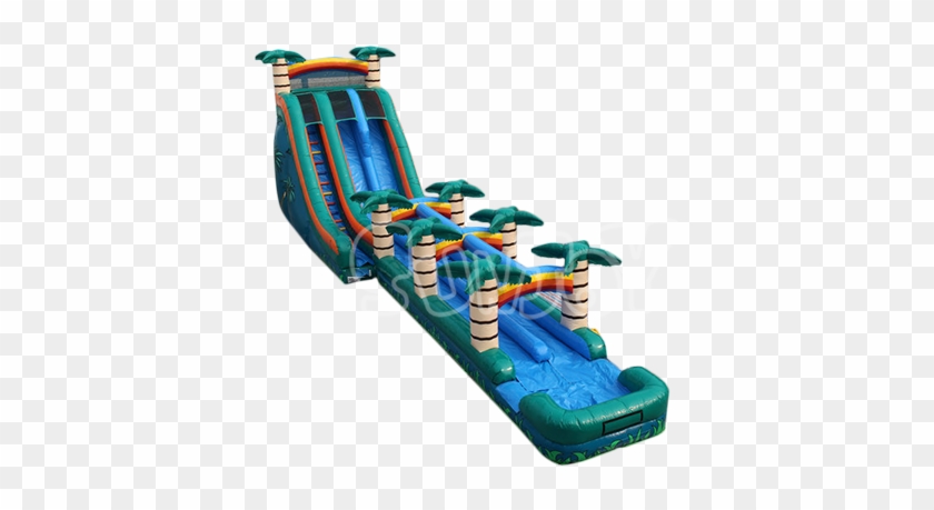 Sj-wsl16018 Palm Tree Long Inflatable Water Slide Combo - Water Slide #980318