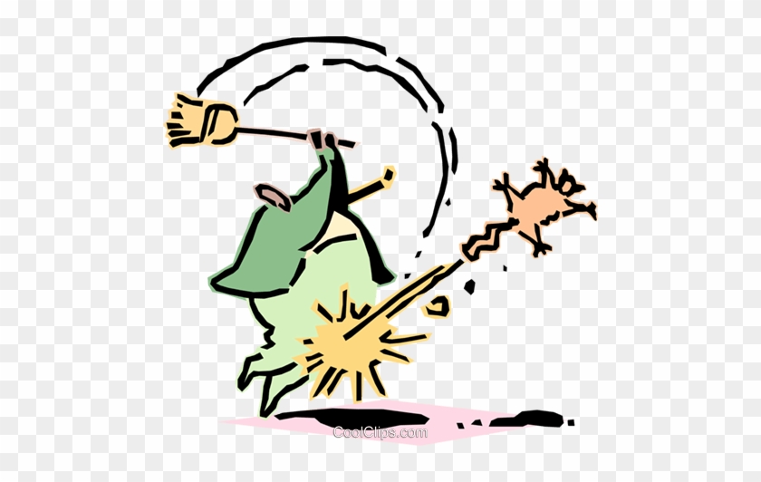 Man Whacking Cat With A Broom Royalty Free Vector Clip - Clip Art #983186