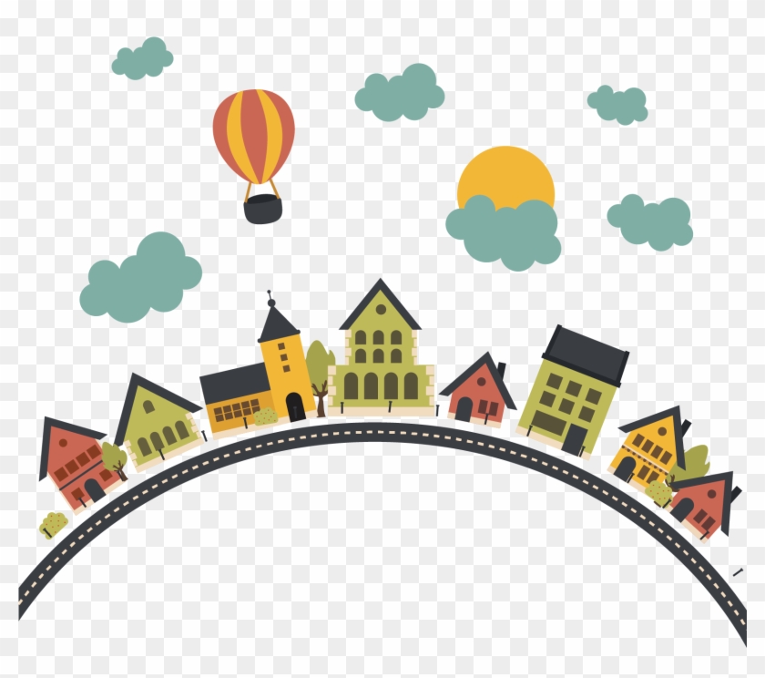 Vector Cartoon House Road On The Earth - 卡通 地球 房子 #986314