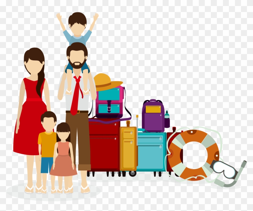 旅行五口之家矢量素材下载 - Family Traveling Vector #987269