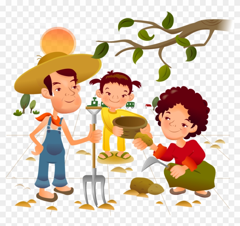 Family Cartoon Illustration - Farmwork Cartoon #989552