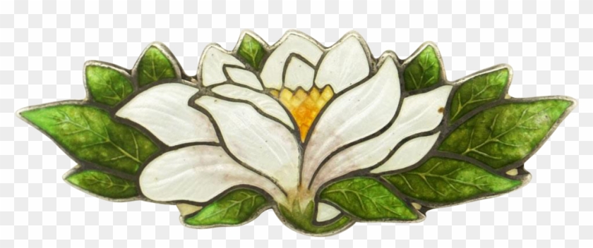 Antique Art Nouveau Enameled Sterling Flower Water - Brooch #993178