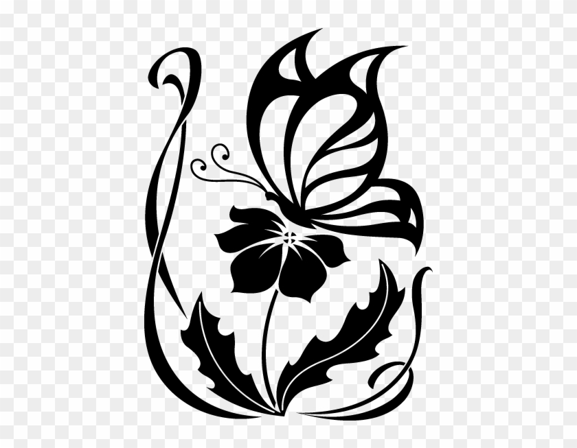 Vinilo Decorativo Mariposa Sobre La Flor - Flowers And Butterflies Silhouette #1001620