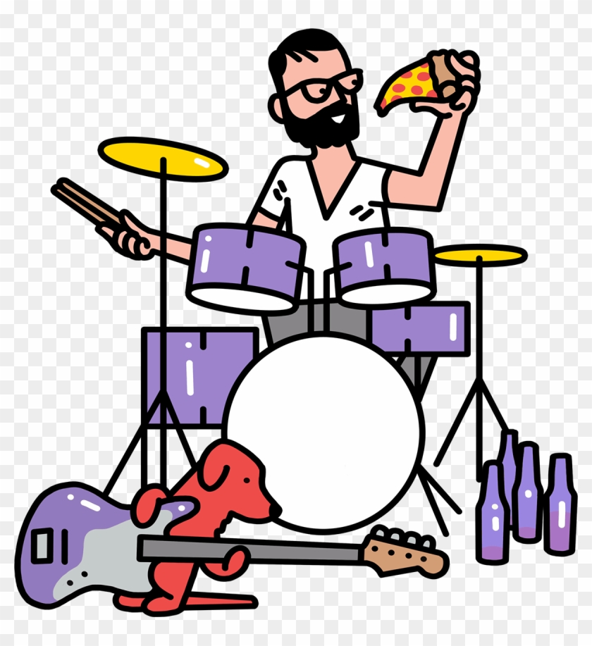 Creative Playing Drums, Eating Pizza And Drinking Beer - Pizza Drums #1004926
