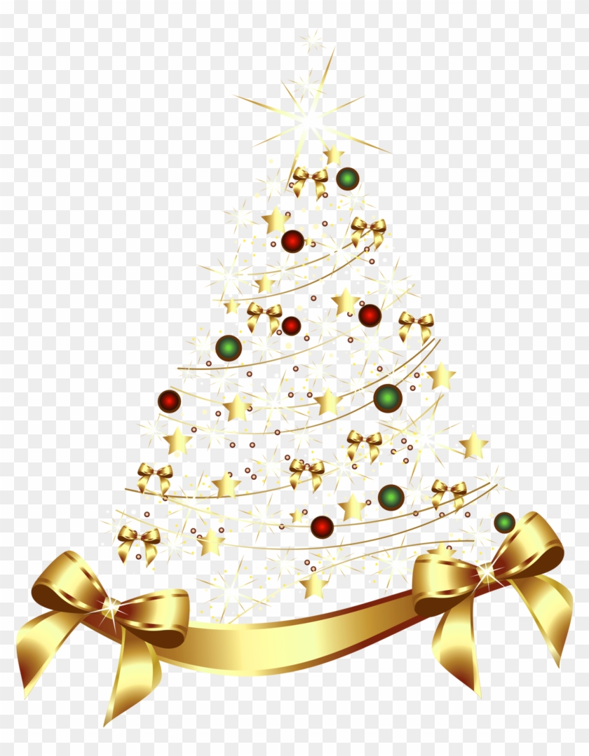 Large Transparent Gold Christmas Tree With Gold Bow - Christmas Transparent Images Png #1012912