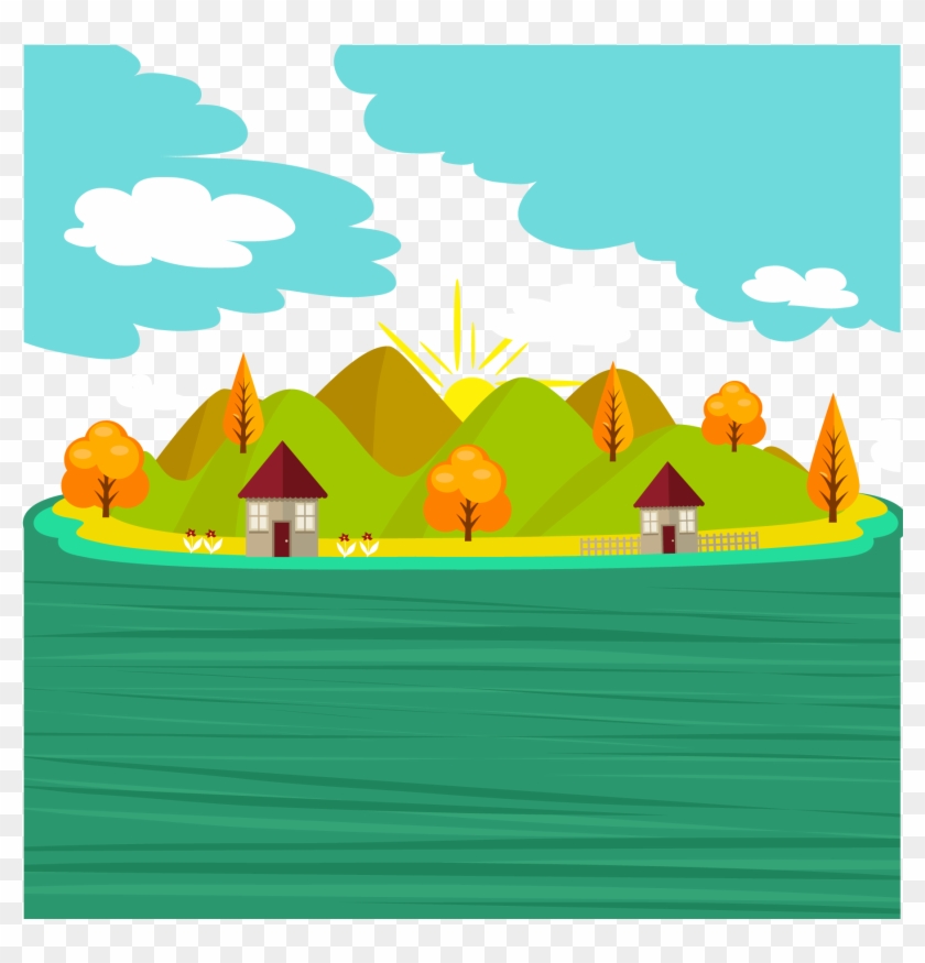 Vector Cartoon Green Small River - River With Sunshine Vector Png #1018306
